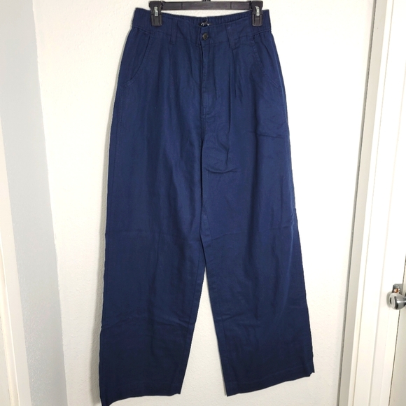 MADEWELL Navy Tall Cotton-Linen Pleated Wide-Leg Pants NE116 NWT TALL - Picture 3 of 11